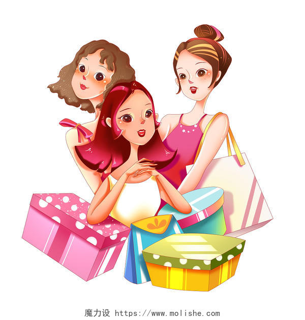 38妇女节女神节女性青春时尚购物节促销png素材插画元素